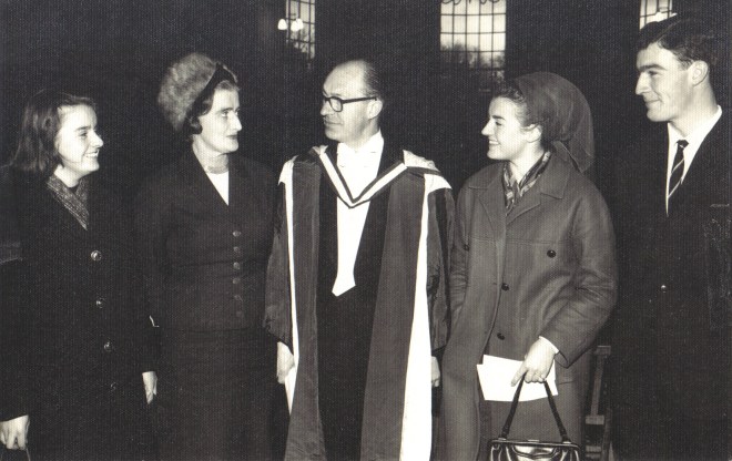 1964 12 Aloys Fleischmann Trinity Mus. Doc.h.c. with Maeve, wife, Anne, Neil