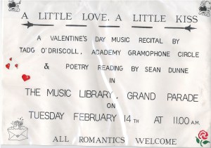 A flyer from one of Tadhg O'Driscoll's many recitals in Cork City Library. 